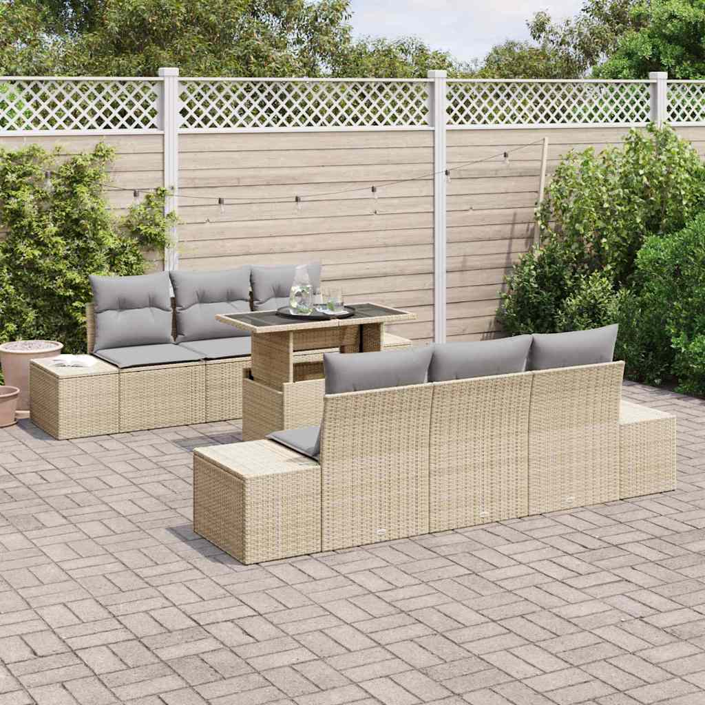 Garten-Sofa-Set 7 pcs Beige und Hellgrau 100 x 55 x 73 cm